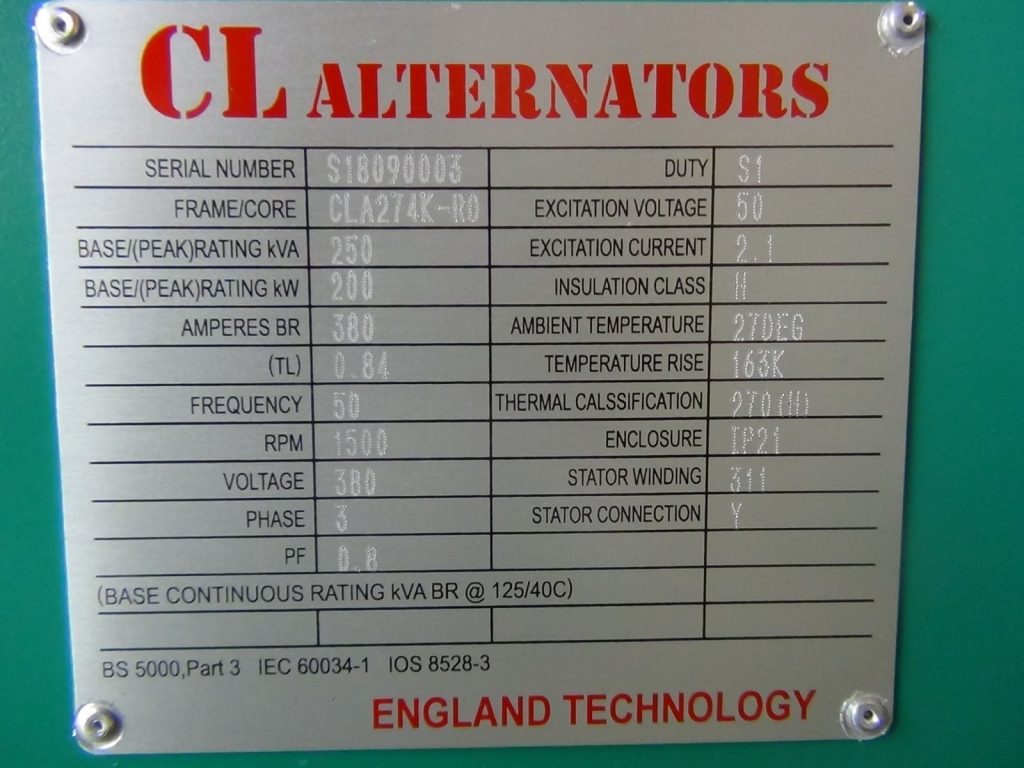 thông số kỹ thuật đầu phát điện sa 250kva