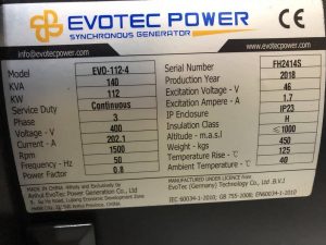 thông số kỹ thuật đầu phát điện evotec